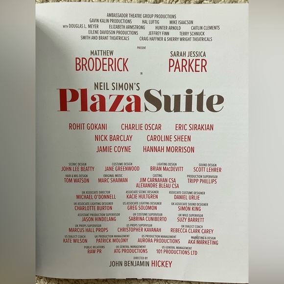 Plaza Suite London Opening Night Sticker Programme West End 2024 SJP Broderick - Picture 2 of 5
